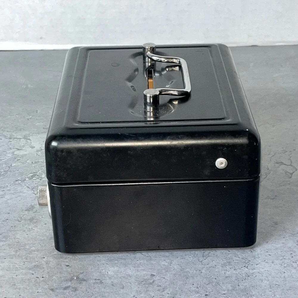 Cash Box Black Small Vintage Japan Metal 6 x 5 x 3 Inches READ